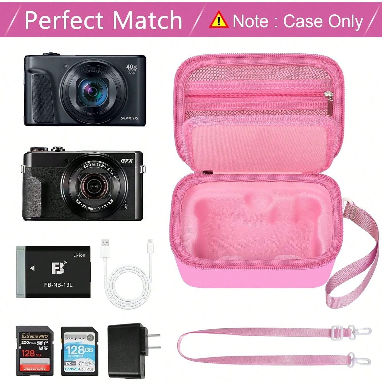 Case For Canon PowerShot G7X Mark/ SX740/SX720 4K Digital Camera, Point And Shoot Vlogging Camera Bag With Padded Divider Holds SD Cards. Strap Is Attached For Travel- Box Only