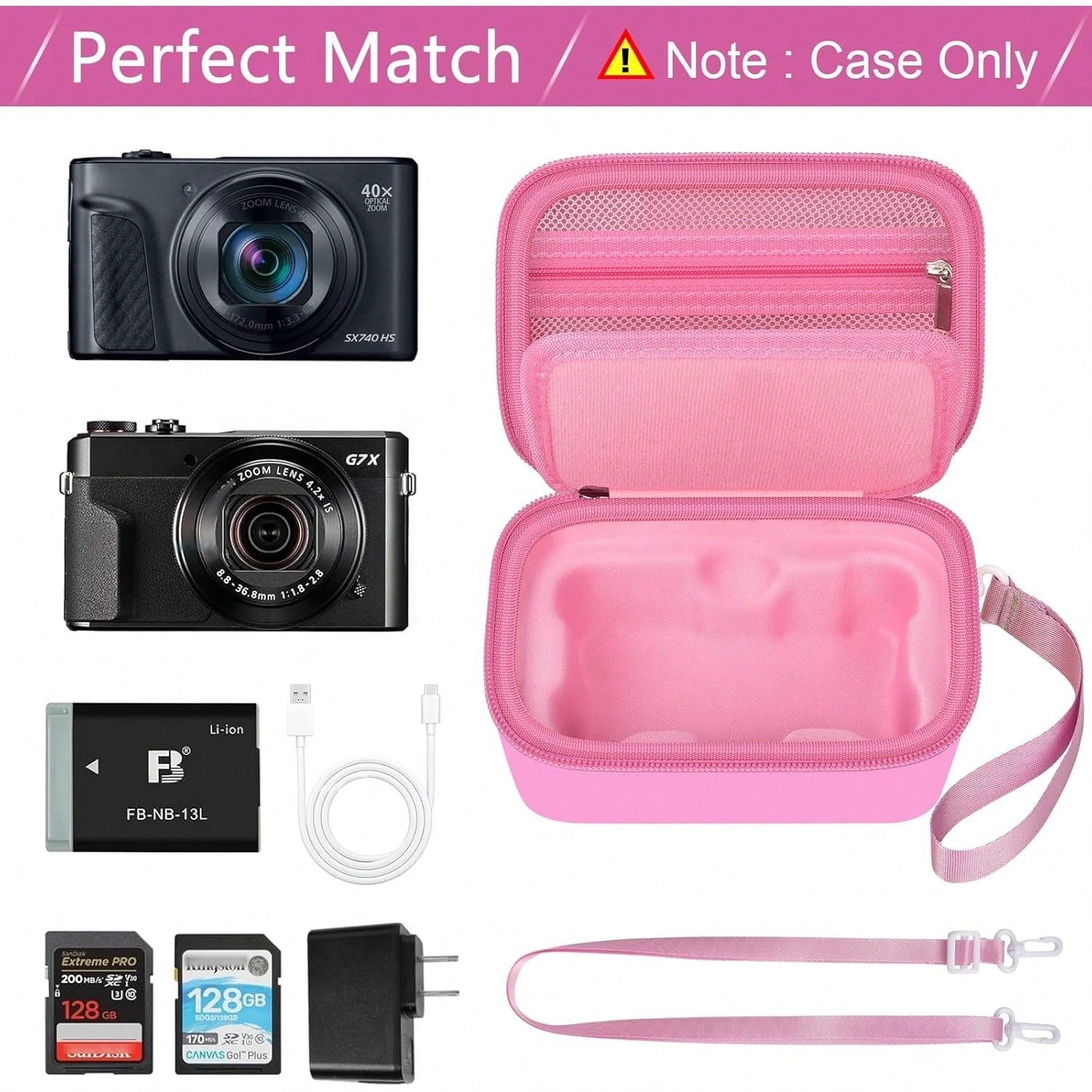 Case For Canon PowerShot G7X Mark/ SX740/SX720 4K Digital Camera, Point And Shoot Vlogging Camera Bag With Padded Divider Holds SD Cards. Strap Is Attached For Travel- Box Only