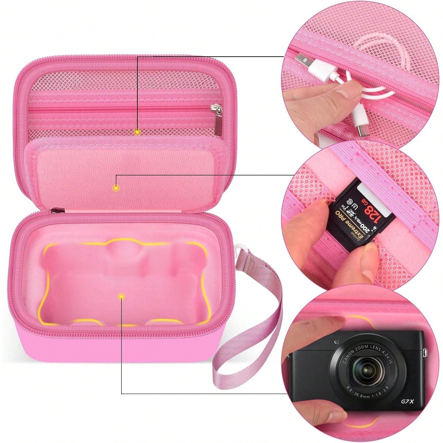 Case For Canon PowerShot G7X Mark/ SX740/SX720 4K Digital Camera, Point And Shoot Vlogging Camera Bag With Padded Divider Holds SD Cards. Strap Is Attached For Travel- Box Only
