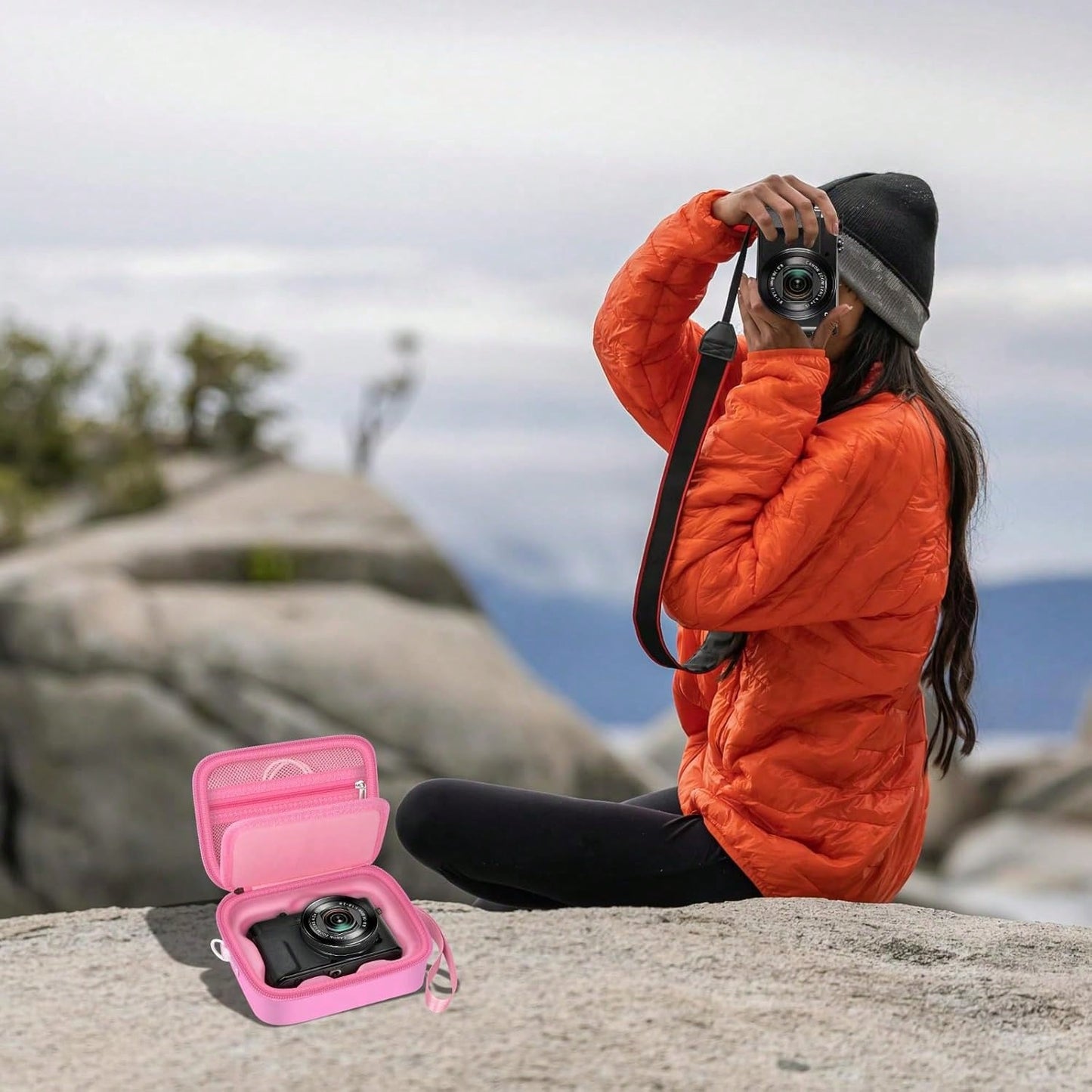 Case For Canon PowerShot G7X Mark/ SX740/SX720 4K Digital Camera, Point And Shoot Vlogging Camera Bag With Padded Divider Holds SD Cards. Strap Is Attached For Travel- Box Only