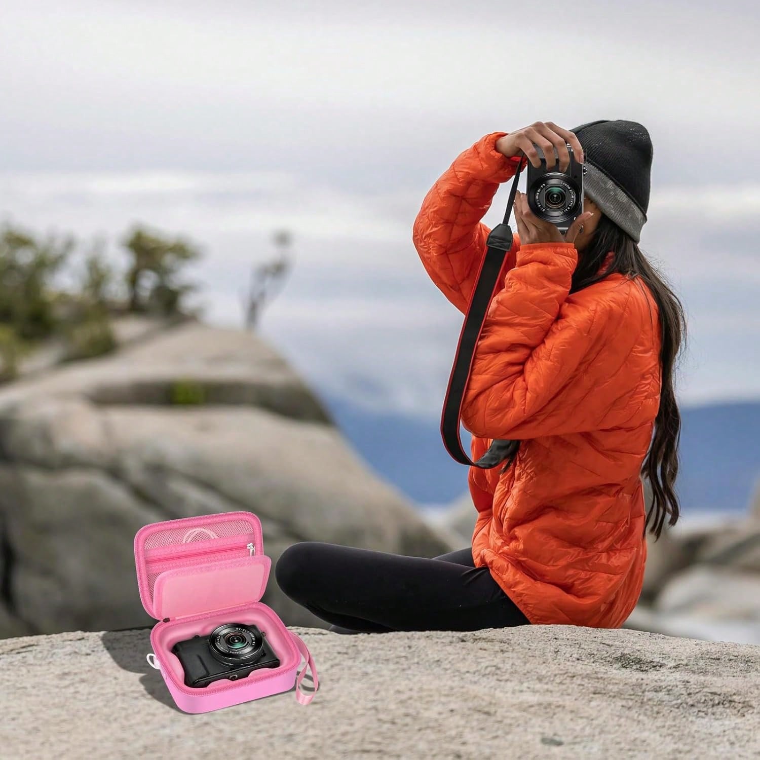 Case For Canon PowerShot G7X Mark/ SX740/SX720 4K Digital Camera, Point And Shoot Vlogging Camera Bag With Padded Divider Holds SD Cards. Strap Is Attached For Travel- Box Only