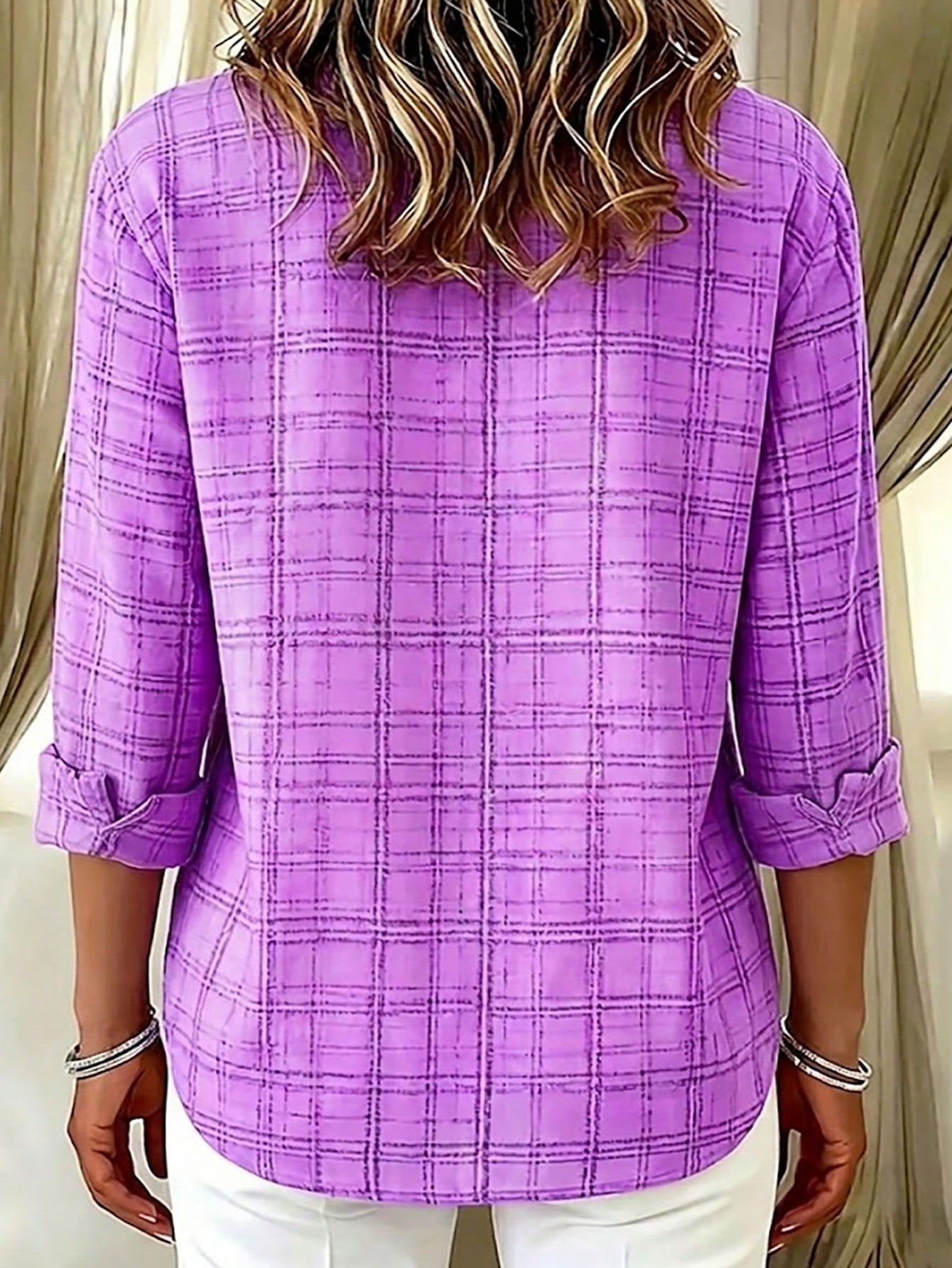Casual Fashion Plaid Print Women's Plus Size Lightweight Long Sleeve Button-Up Shirt