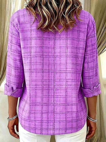 Casual Fashion Plaid Print Women's Plus Size Lightweight Long Sleeve Button-Up Shirt