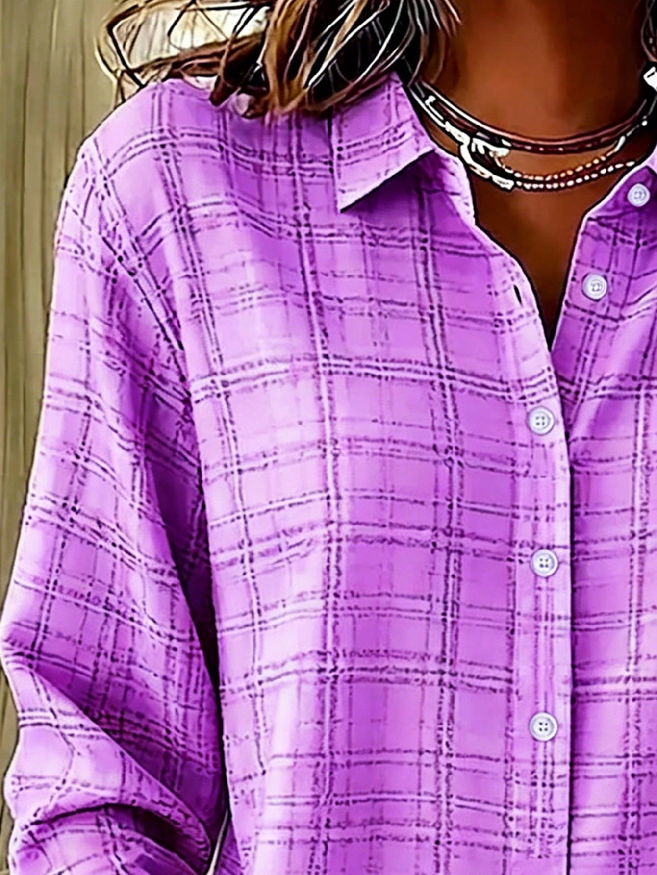 Casual Fashion Plaid Print Women's Plus Size Lightweight Long Sleeve Button-Up Shirt