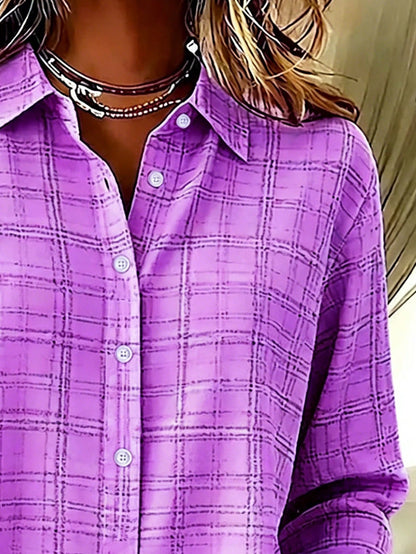Casual Fashion Plaid Print Women's Plus Size Lightweight Long Sleeve Button-Up Shirt