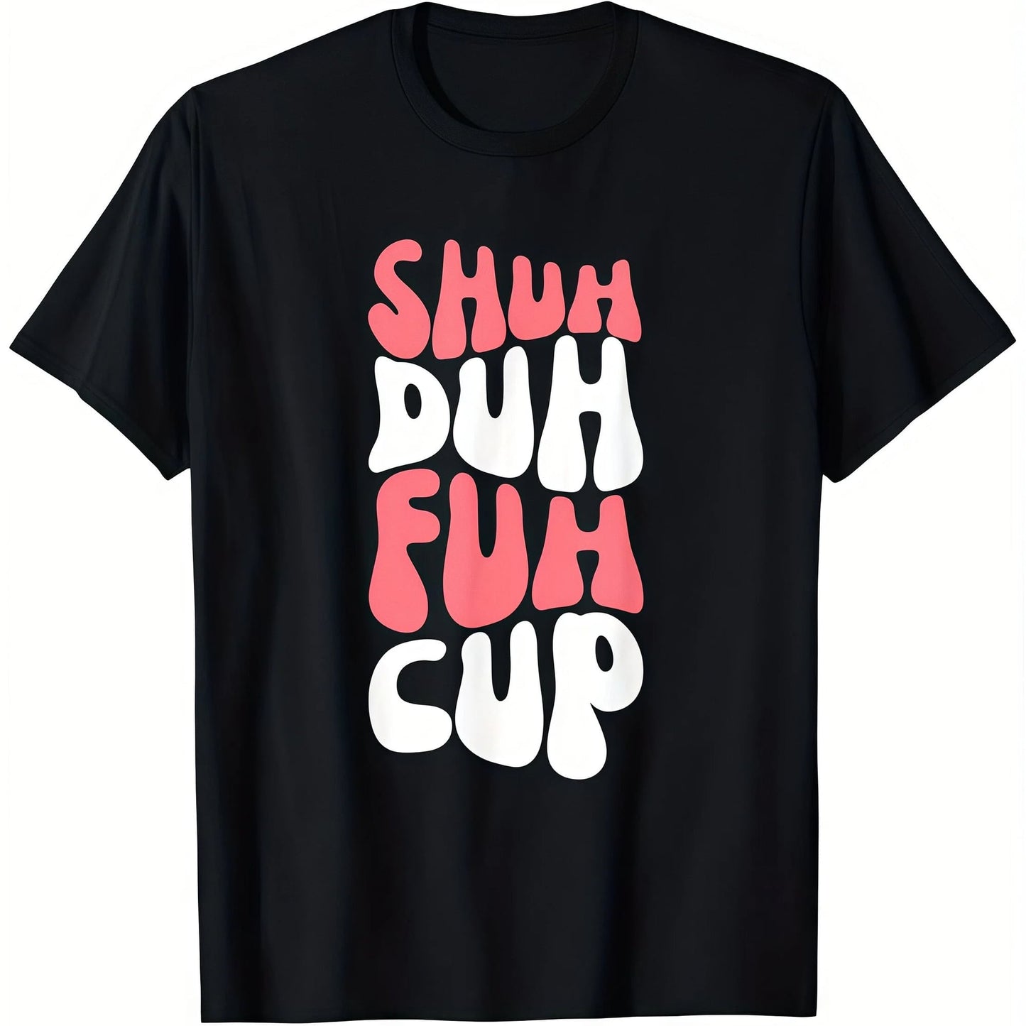 Casual Plus Size Short Sleeve T-Shirt In Black, Medium Stretch Knitted Fabric Tee With Funny Print For Women