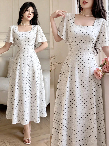 Celisse Polka Dot Red Tie-Waist Midi Dress