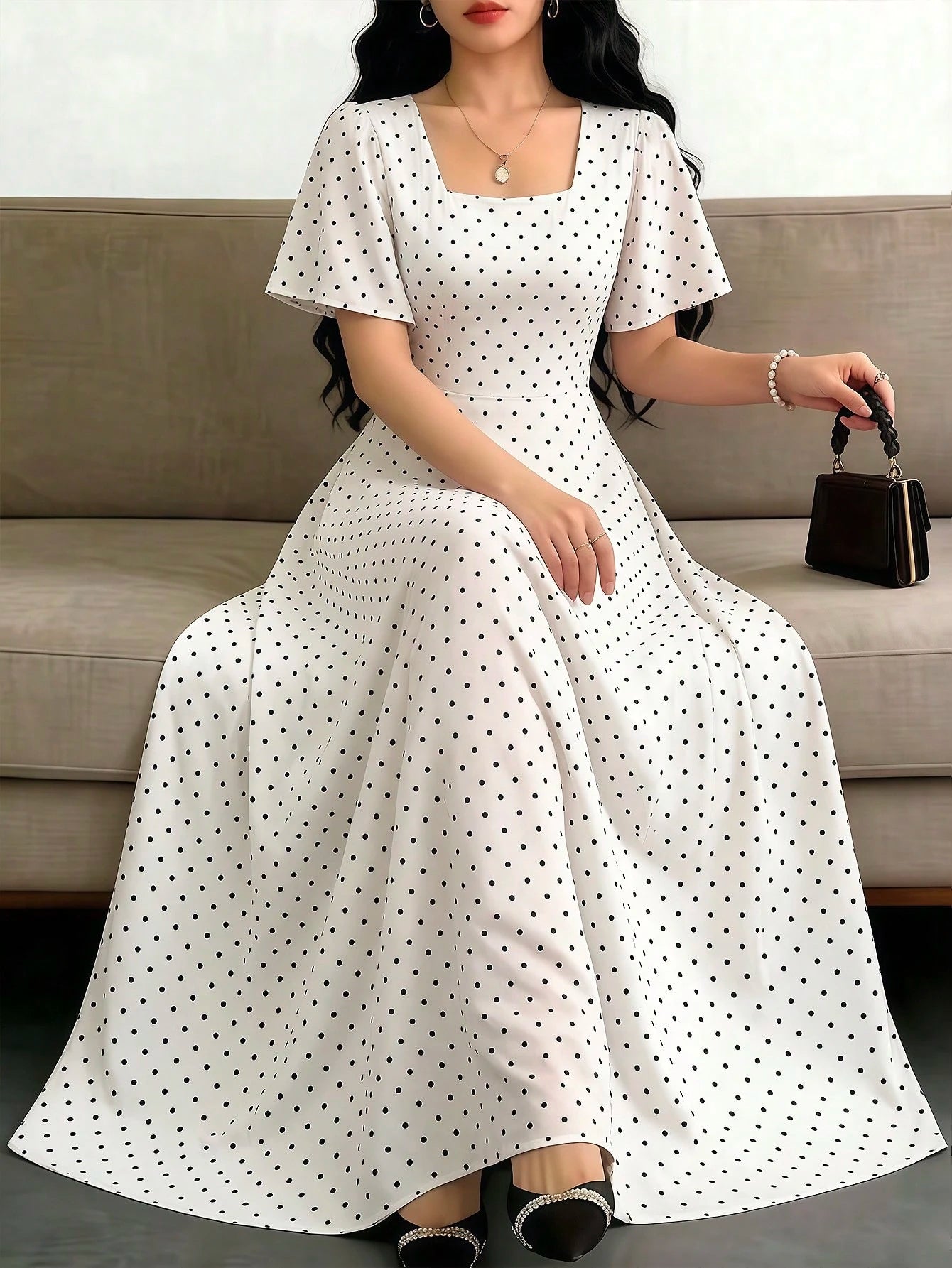 Celisse Polka Dot Red Tie-Waist Midi Dress