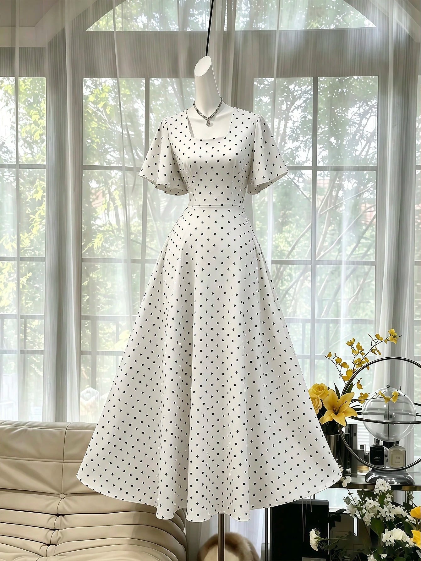 Celisse Polka Dot Red Tie-Waist Midi Dress