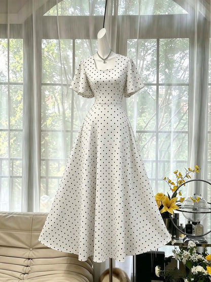 Celisse Polka Dot Red Tie-Waist Midi Dress