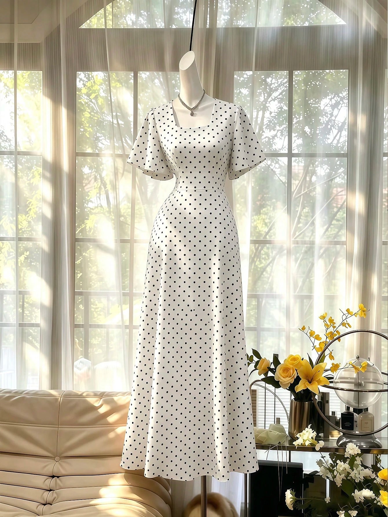 Celisse Polka Dot Red Tie-Waist Midi Dress