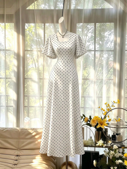 Celisse Polka Dot Red Tie-Waist Midi Dress