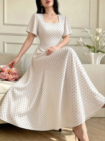 Celisse Polka Dot Red Tie-Waist Midi Dress
