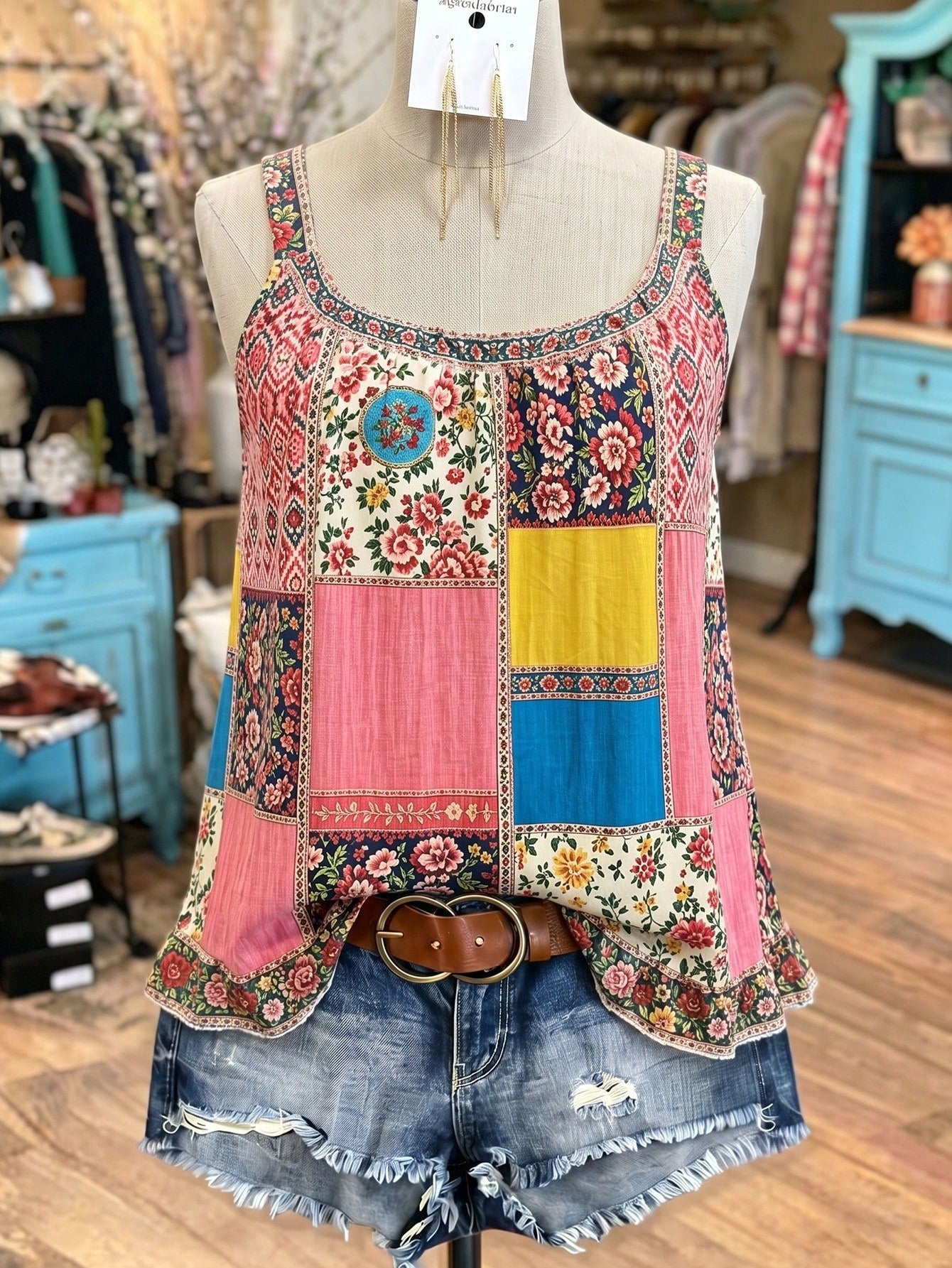 Ceyna Plus Size Women French Casual Boho Elegant Printed Camisole Tank Top Vacation Pink Summer Vacation