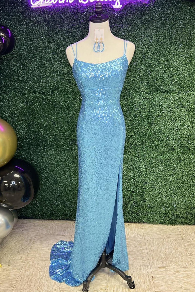Champagne Sequin Mermaid Long Formal Dress with Slit