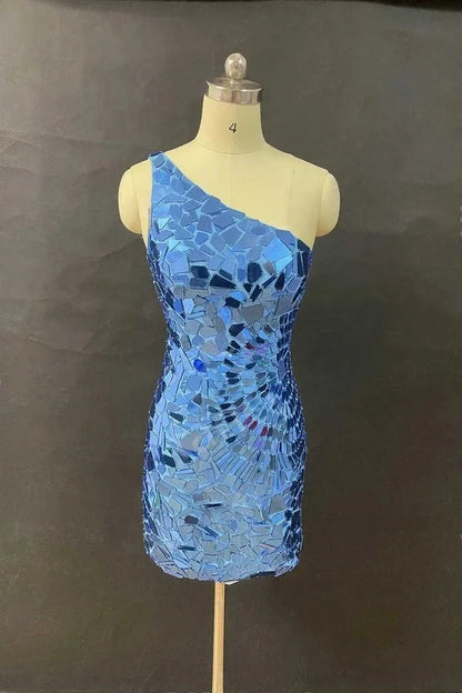 Chic Cut Glass Mirror Blue Short Homecoming Dress,AST1269