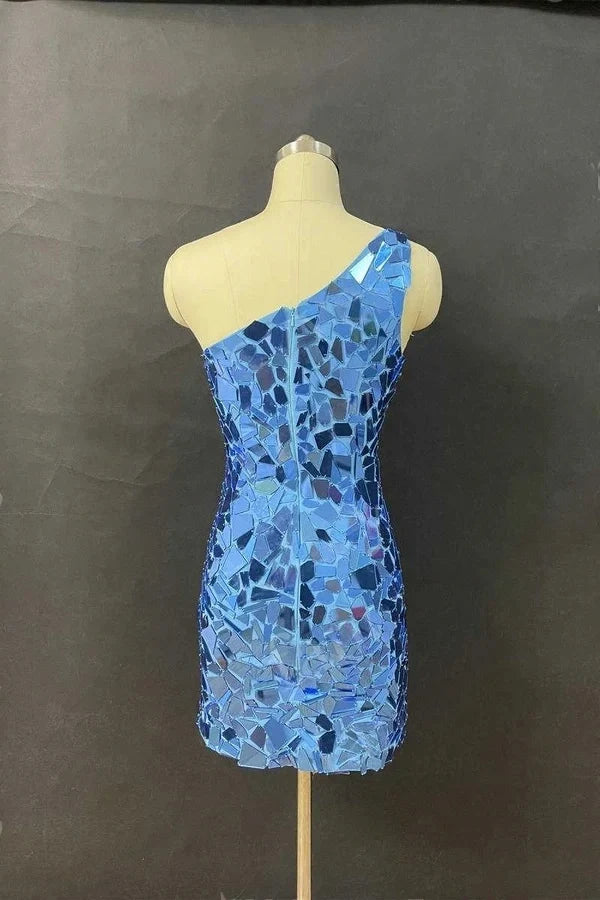 Chic Cut Glass Mirror Blue Short Homecoming Dress,AST1269