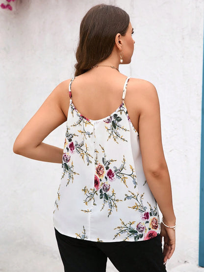 Chikora Plus Size Spaghetti Strap Allover Print Simple Sexy Casual Top Spring/Summer Casual For Women Bussines Black