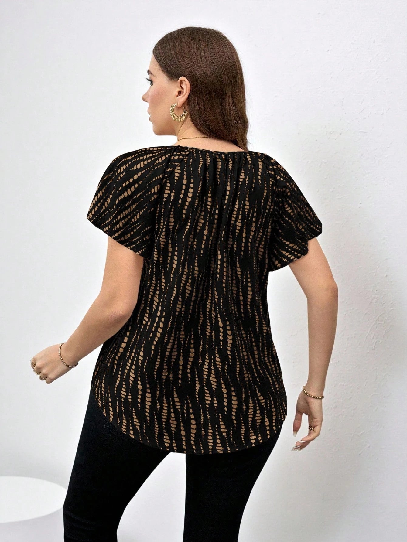 Chikora Plus Size Women Round Neck Hollow Casual Versatile Daily Wear Short Sleeve Blouse