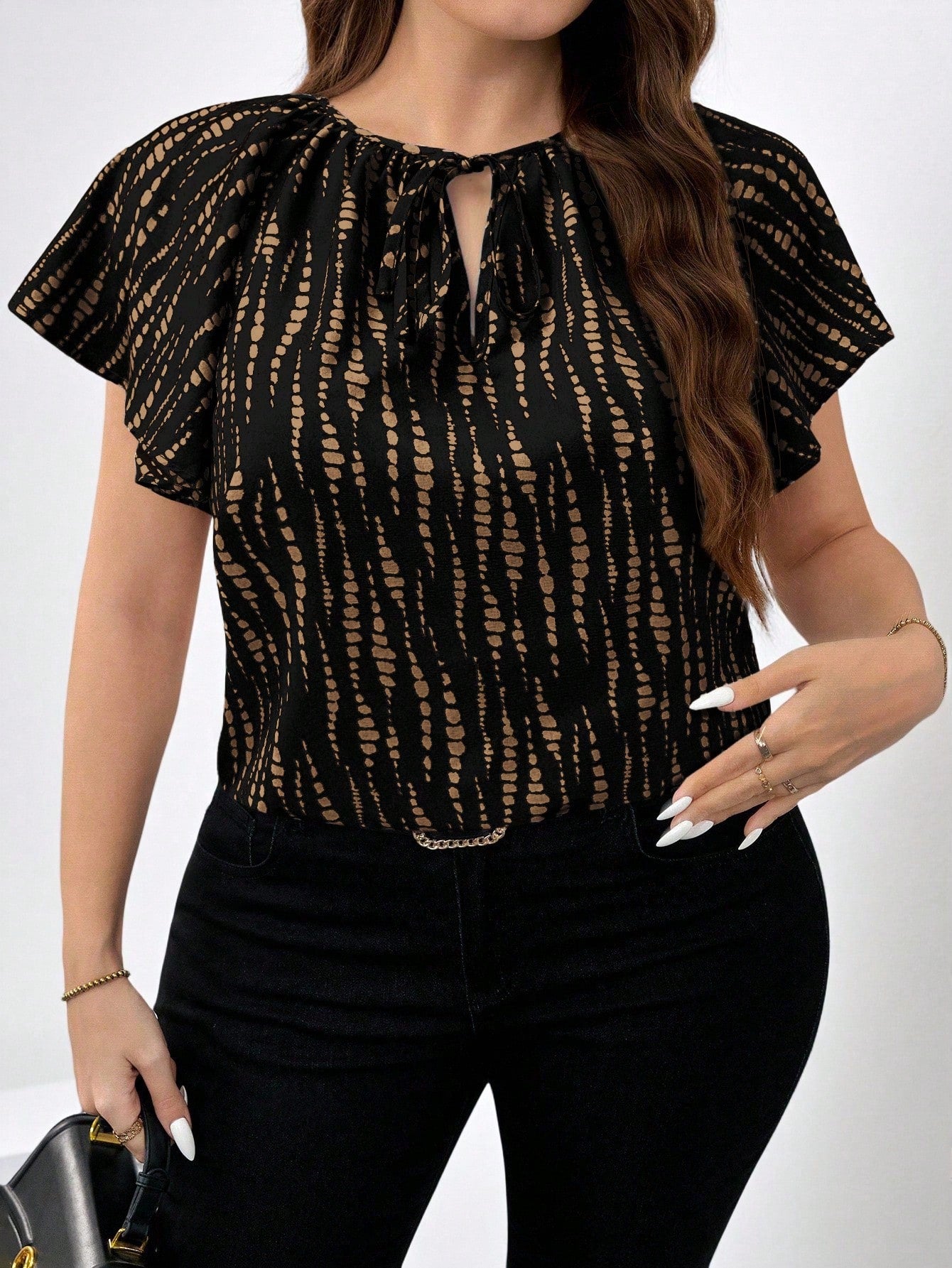 Chikora Plus Size Women Round Neck Hollow Casual Versatile Daily Wear Short Sleeve Blouse