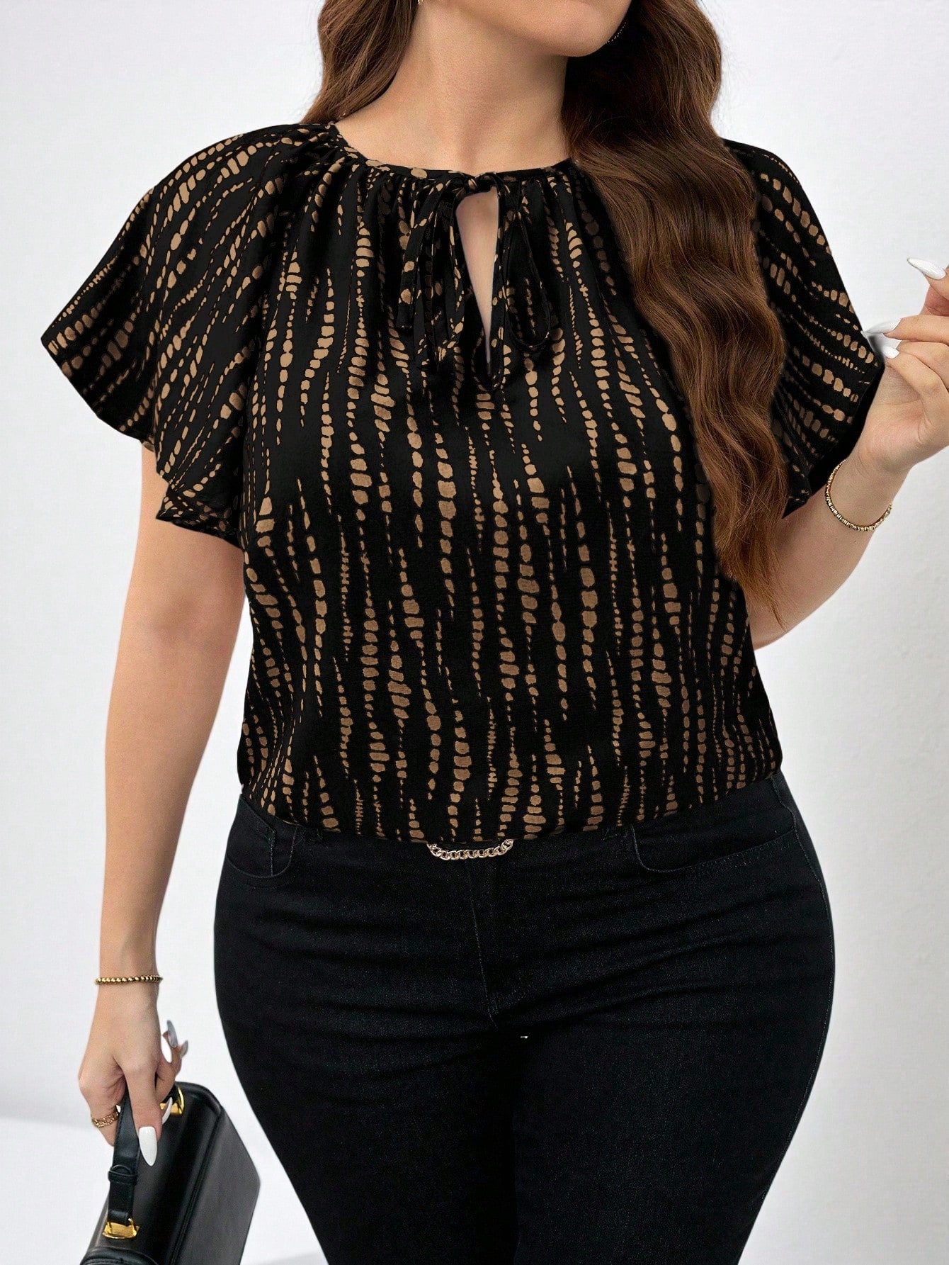 Chikora Plus Size Women Round Neck Hollow Casual Versatile Daily Wear Short Sleeve Blouse