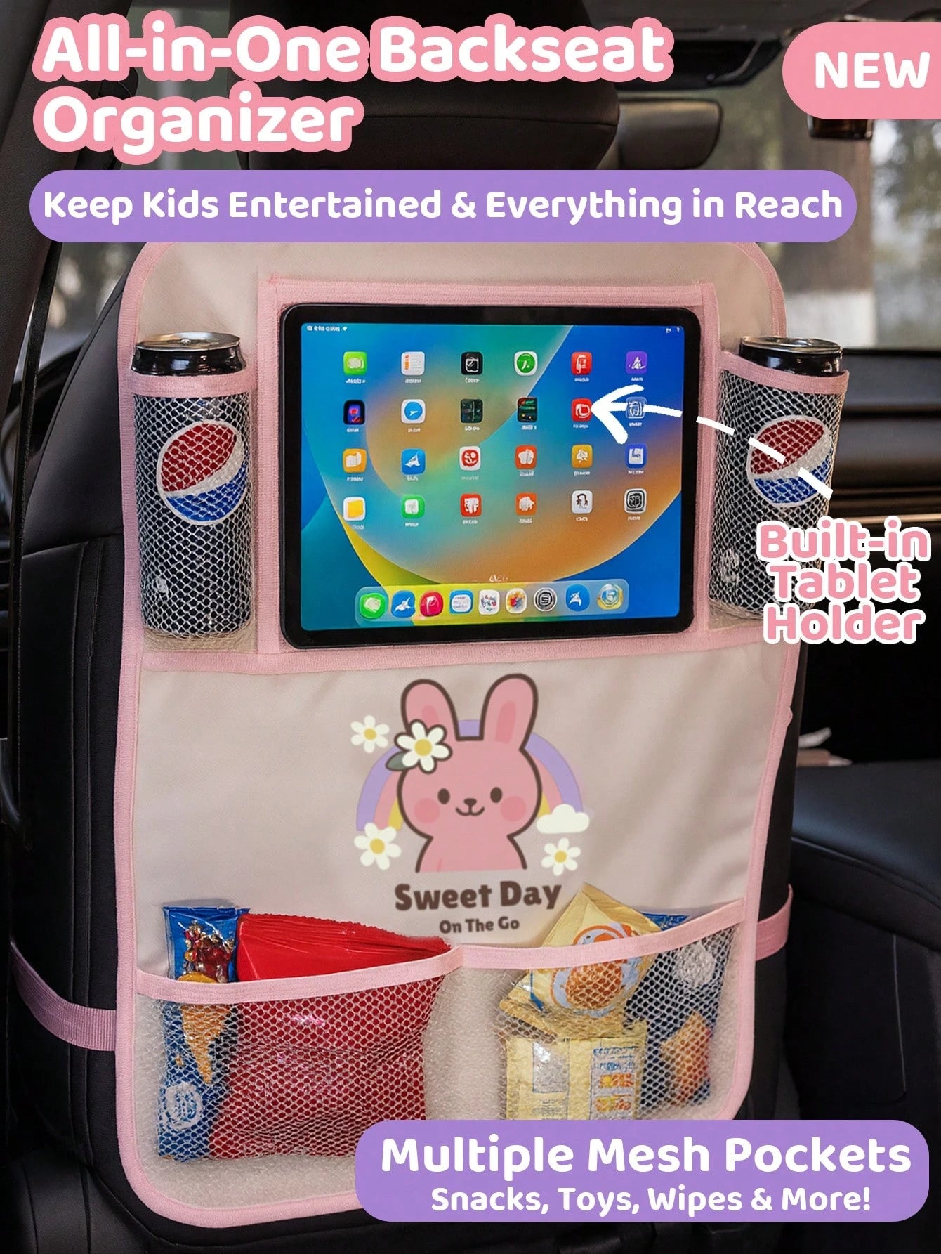 Children/Toddler Car Seat Organizer Bag (1pc), Car Backseat Organizer, Backseat Kick Mat, Car Backseat Cover, Seat Back Protector, Children/Toddler Kick Mat, Travel Accessories, Backseat Organizer Bag