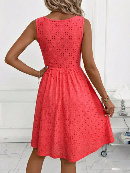 Clasi Elegant Women's Coral Pink Summer Boho Holiday Vacation Jacquard Pattern Sleeveless High Waist A-Line Stretch Knit Dress Casual Teacher Outfits