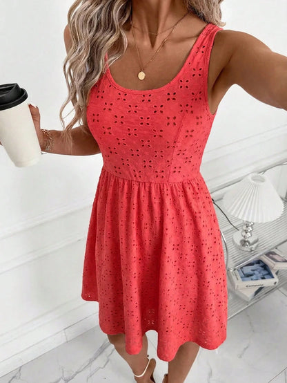 Clasi Elegant Women's Coral Pink Summer Boho Holiday Vacation Jacquard Pattern Sleeveless High Waist A-Line Stretch Knit Dress Casual Teacher Outfits