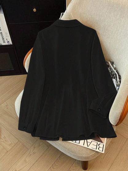 Clasi Plus Size Casual Chain Decor 2 In 1 Long Sleeve Shirt, Autumn Leather Top Women Leather Corset Top Black Leather Top Black Western Top Leather Tops