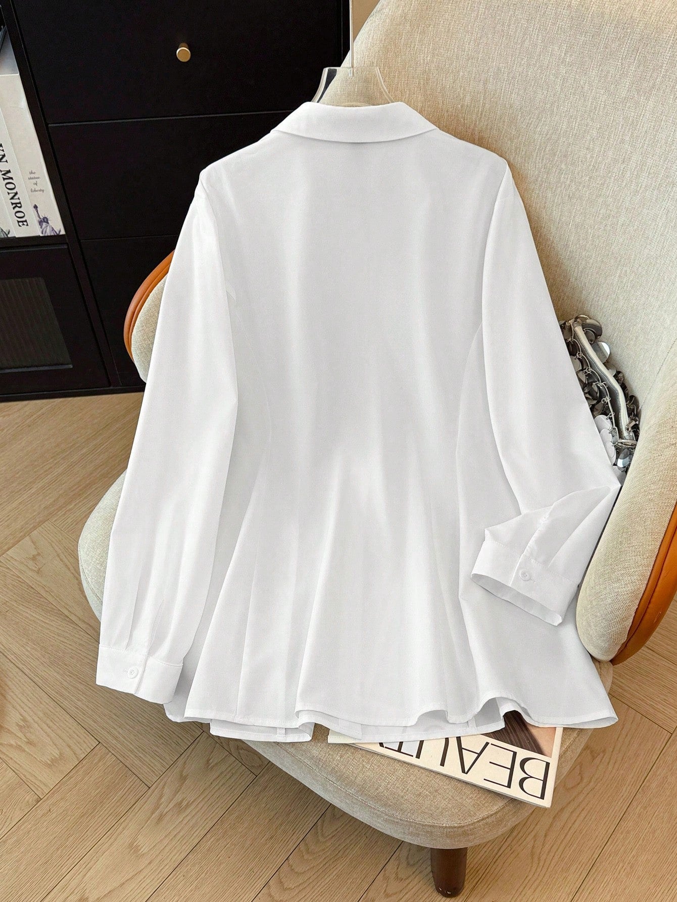 Clasi Plus Size Casual Chain Decor 2 In 1 Long Sleeve Shirt, Autumn Leather Top Women Leather Corset Top Black Leather Top Black Western Top Leather Tops