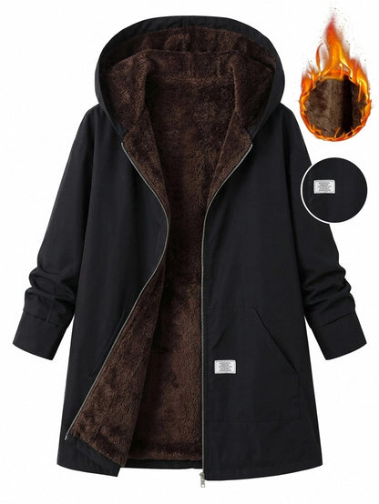 Clasi Plus Size Minimalist Zipper Pocket Hooded Jacket