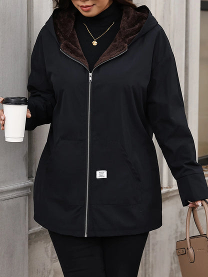 Clasi Plus Size Minimalist Zipper Pocket Hooded Jacket