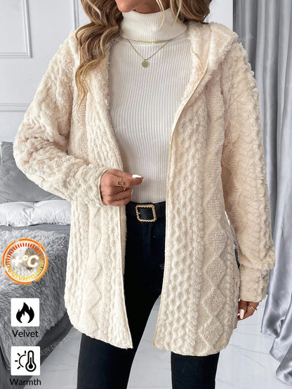 Clasi Plus Size Women Fluffy Long Sleeve Zip Front Casual Hooded Jacket Winter Warm Fleece Fuzzy Teddy Cardigan,Old Money Style Hiking Fall Clothes 2025