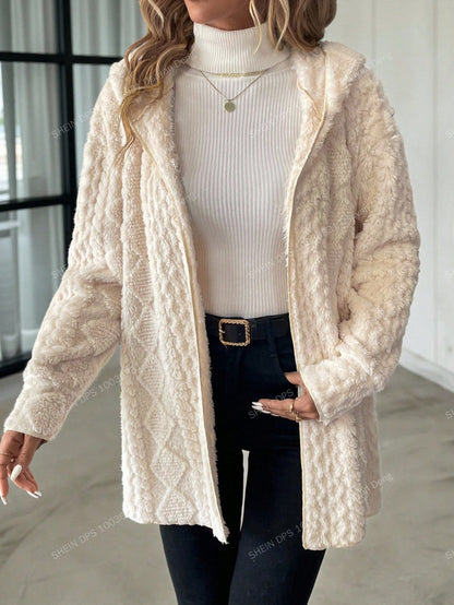Clasi Plus Size Women Fluffy Long Sleeve Zip Front Casual Hooded Jacket Winter Warm Fleece Fuzzy Teddy Cardigan,Old Money Style Hiking Fall Clothes 2025