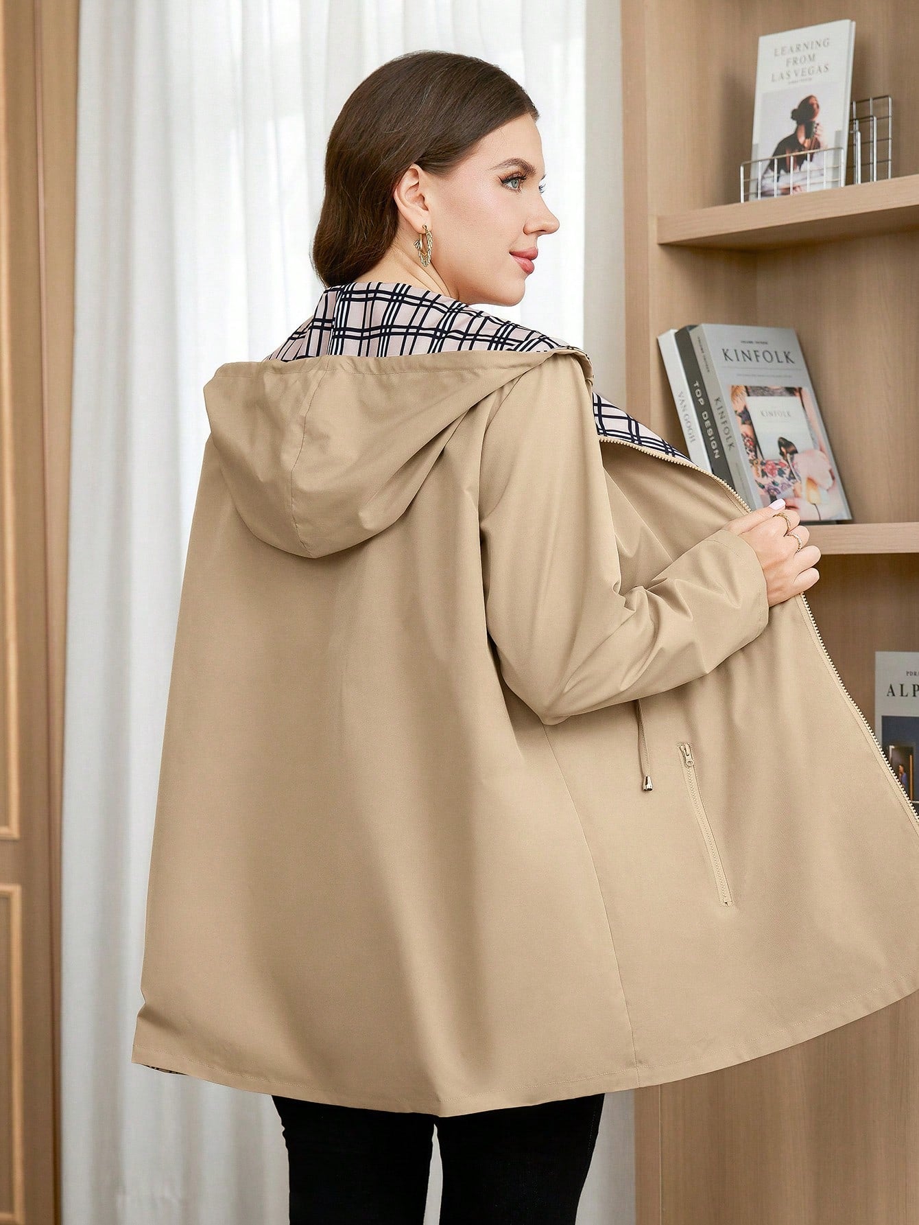 Clasi Plus Size Women's Solid Color Pocket Hooded Fashion Versatile Daily Casual Jacket Fall