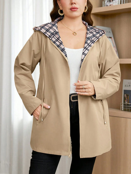 Clasi Plus Size Women's Solid Color Pocket Hooded Fashion Versatile Daily Casual Jacket Fall