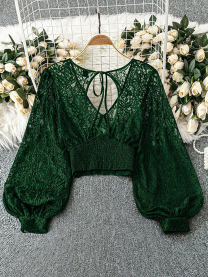 Clasi Plus Size Women Sheer Hollow Out Sexy Top Fall Cloth For Women