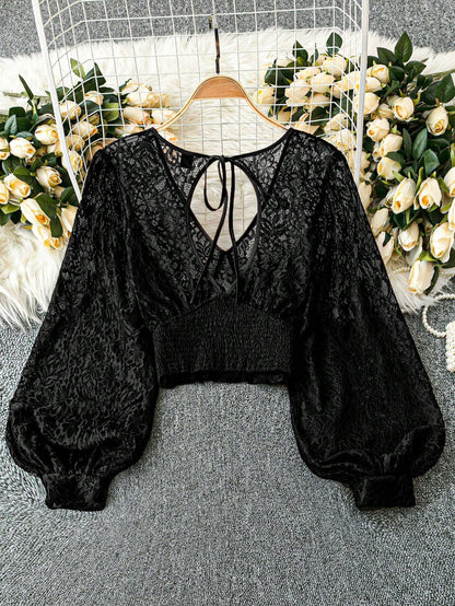 Clasi Plus Size Women Sheer Hollow Out Sexy Top Fall Cloth For Women