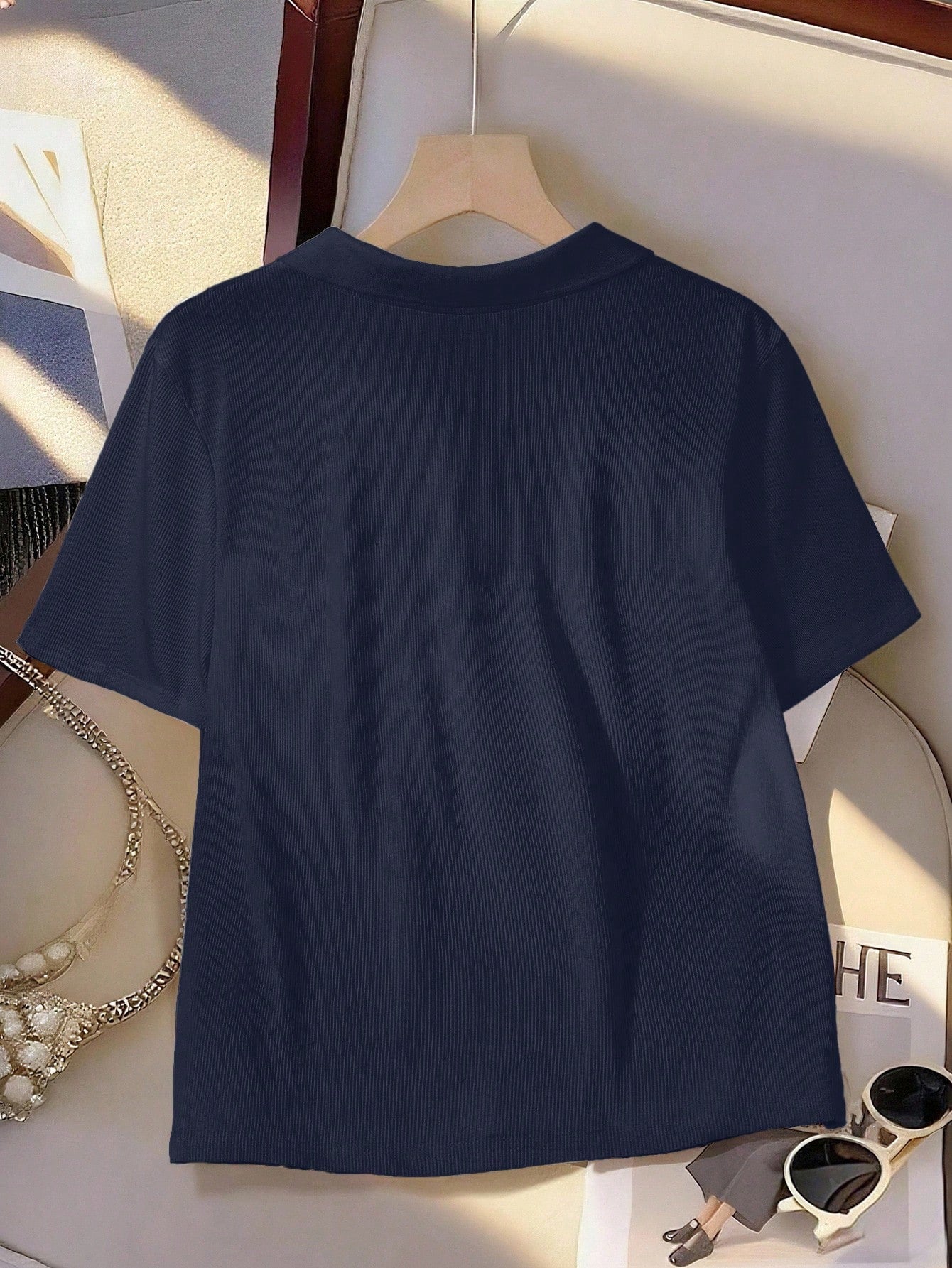 Clasi Plus Size Women Summer LUNE Short Sleeve T-Shirt,Navy Blue Polo Collar Casual Color Blocking Versatile For Sommar Wear,Smart Casual,Hiking Commuting