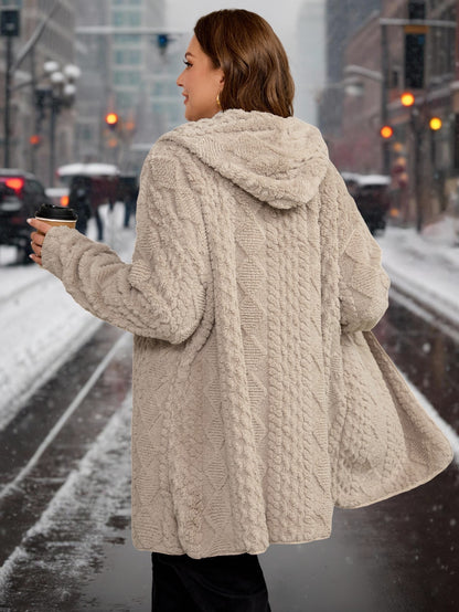 Clasi Plus Size Women Textured Fuzzy Zip Up Hooded Coat,Winter Casual Hiking Reversible Double Sided Fleece Jacket,Long Sleeve Pockets Warm Outerwear,2025