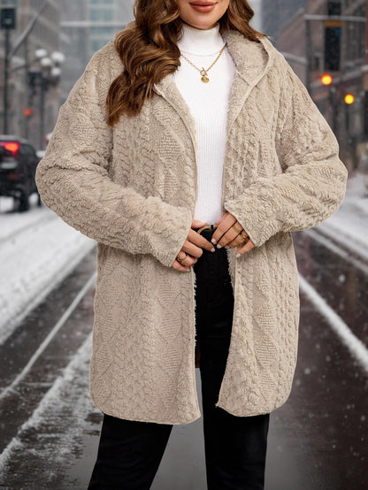 Clasi Plus Size Women Textured Fuzzy Zip Up Hooded Coat,Winter Casual Hiking Reversible Double Sided Fleece Jacket,Long Sleeve Pockets Warm Outerwear,2025