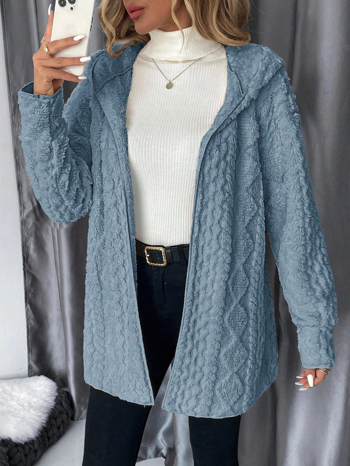 Clasi Plus Size Women Zip-Up Fleece Hooded Jacket, Autumn/Winter
