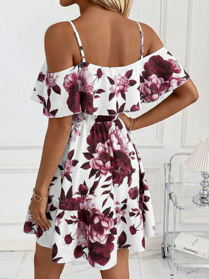 Clasi Women's Floral Print Ruched Cami Mini Dress, Fashionable For Dates And Parties,Casual Dresses For Women