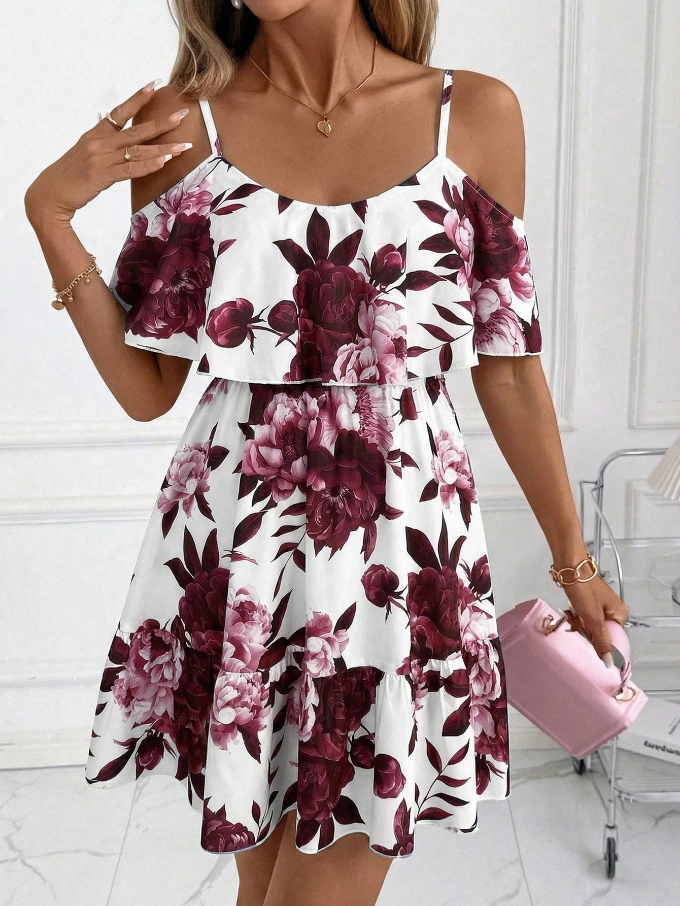Clasi Women's Floral Print Ruched Cami Mini Dress, Fashionable For Dates And Parties,Casual Dresses For Women