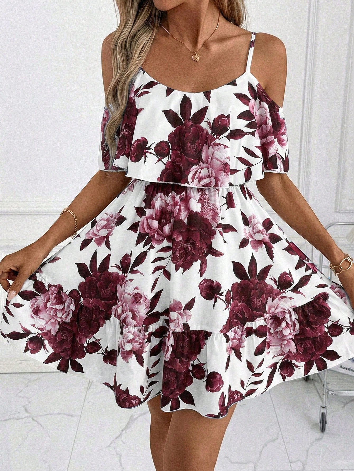 Clasi Women's Floral Print Ruched Cami Mini Dress, Fashionable For Dates And Parties,Casual Dresses For Women