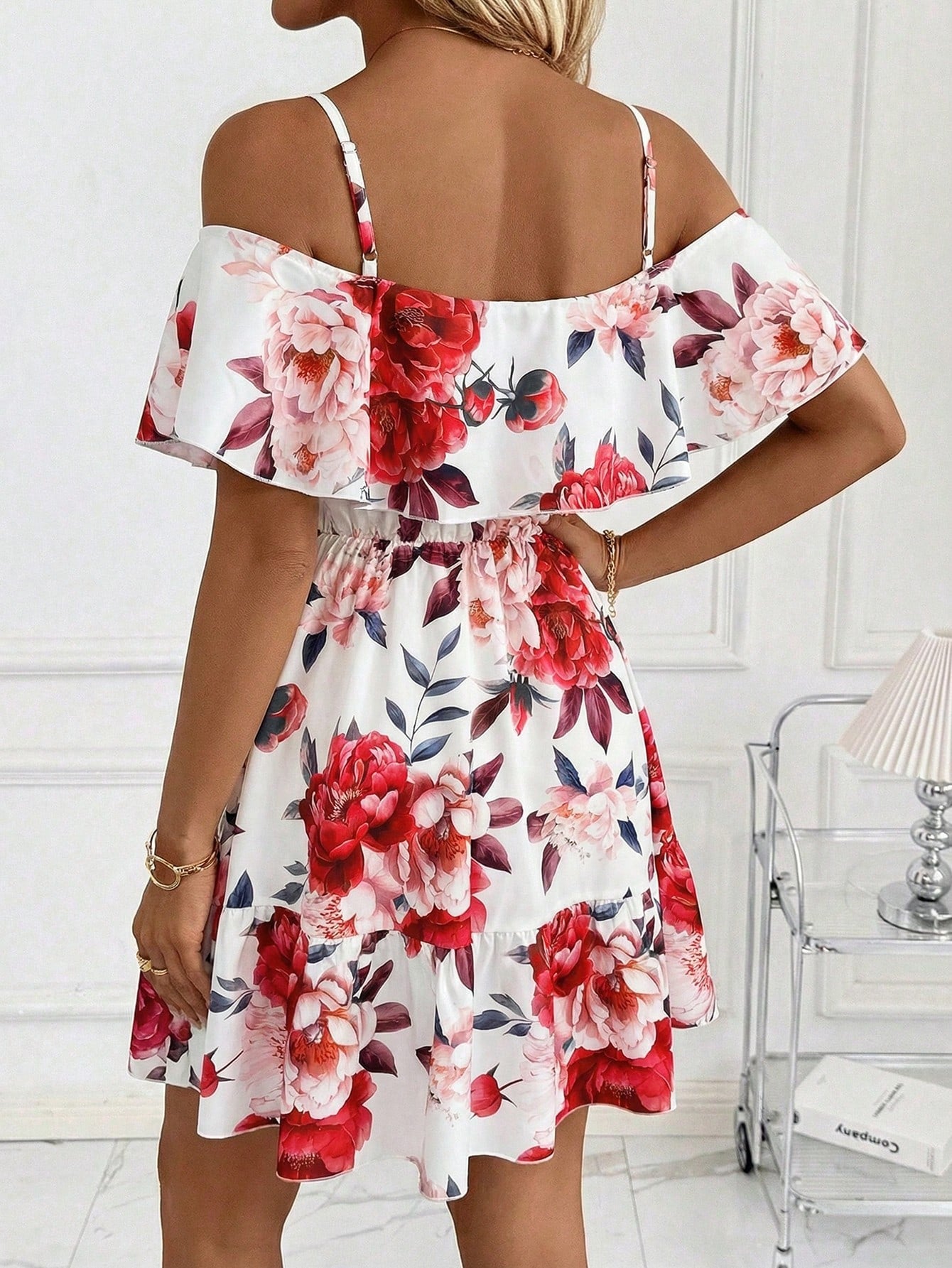 Clasi Women's Floral Print Ruched Cami Mini Dress, Fashionable For Dates And Parties,Casual Dresses For Women