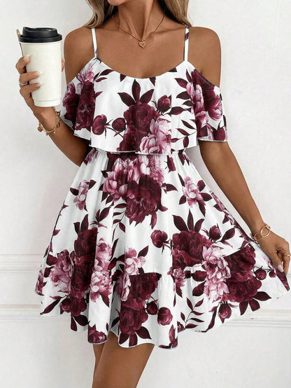 Clasi Women's Floral Print Ruched Cami Mini Dress, Fashionable For Dates And Parties,Casual Dresses For Women
