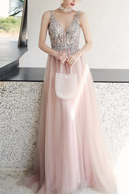 Classic A-line Brown and Silver Sequins Formal Dress