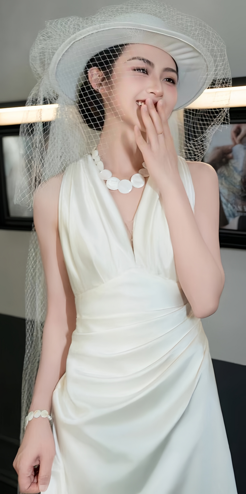Classic Ivory Satin Wedding Dress, Modern V-neck Wedding Gown, AST1751