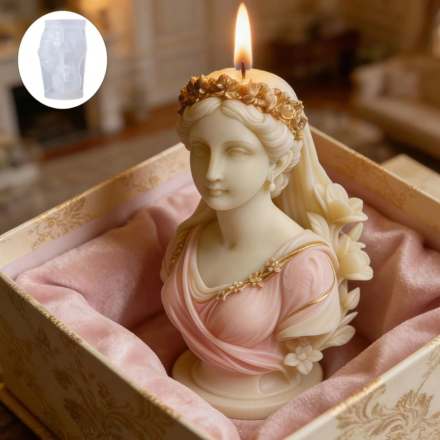 Classical Goddess Wreath Shaped Aromatherapy Candle Silicone Mold, DIY Goddess Shaped Handmade Soap/ Home Decor Ornament/ Gift Making Mold, Reusable